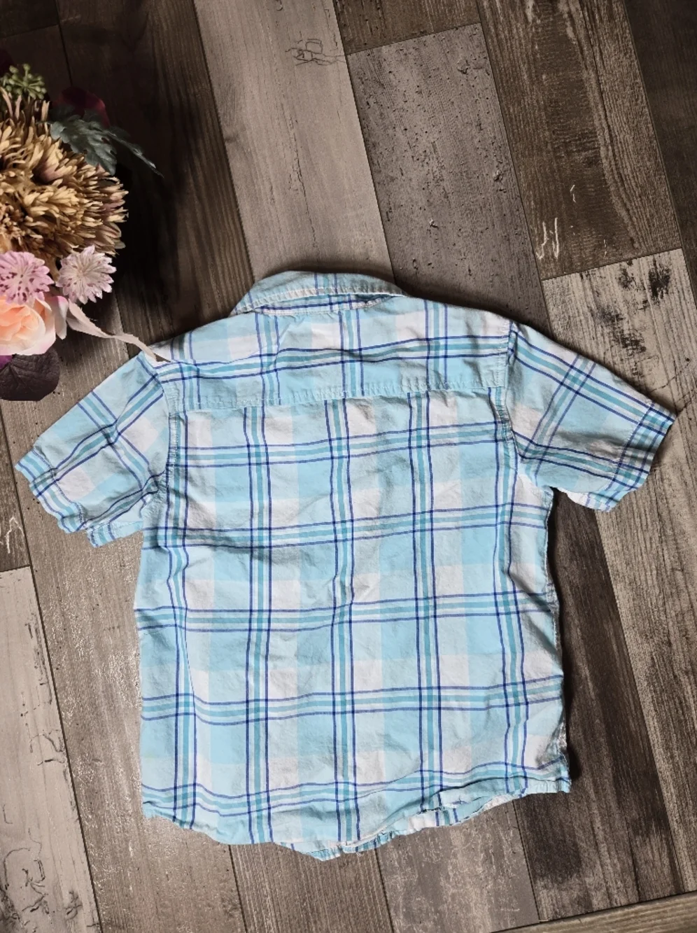 Gymboree Boys Blue and White Plaid Short Sleeve Buttondown Shirt Size Small 5-6